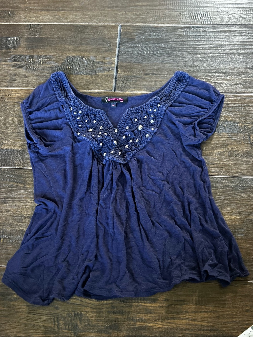 Navy Y2K Embellished V-Neck Women's Top